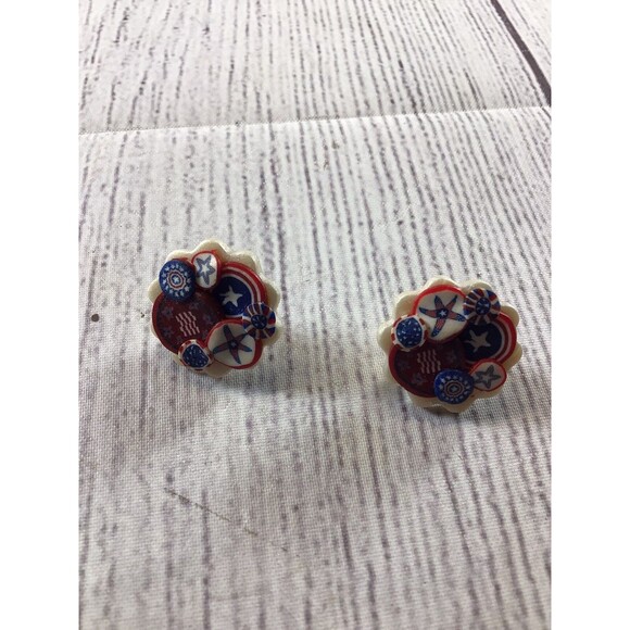 Vintage Red White Blue American Flag Pin And Ear Rings Set - Picture 4 of 6